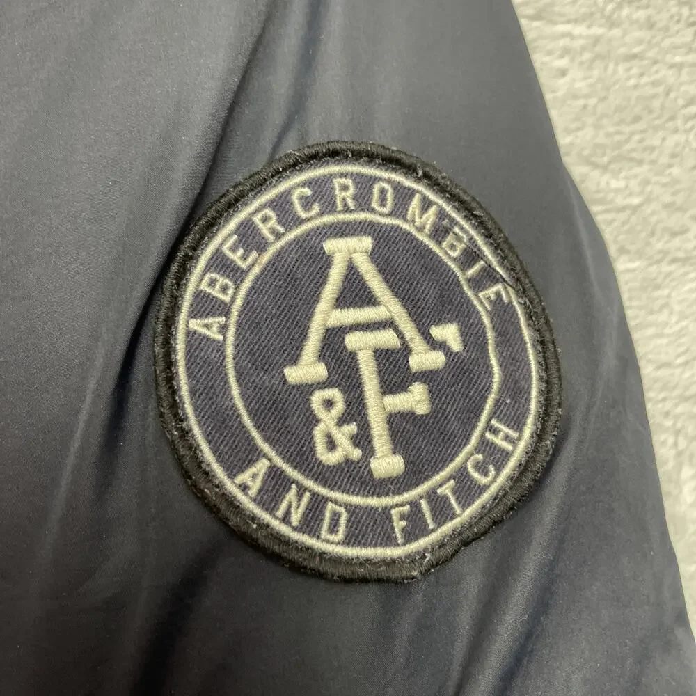 Abercrombie & Fitch Bomber Jacket Mens M Navy‎ Sherpa Lined Logo Sleeve Patch